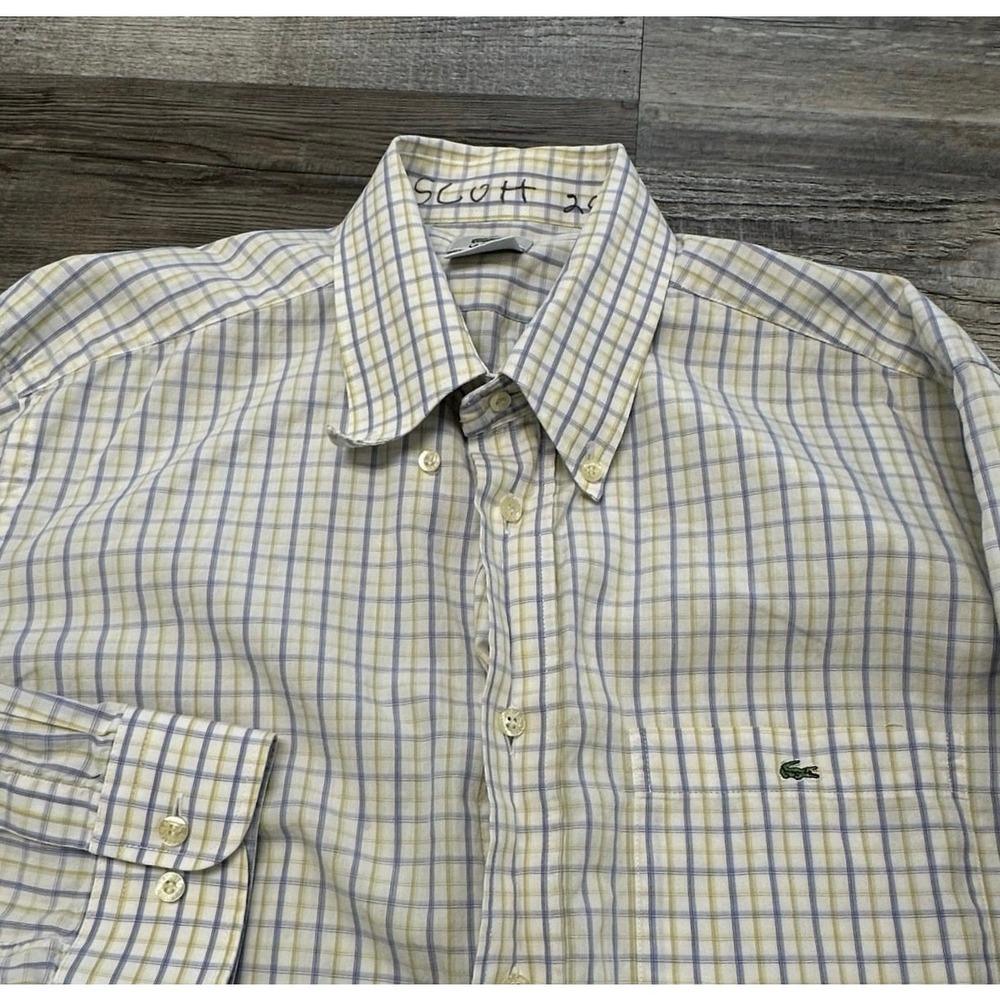 Lacoste White Purple Mens 42 / L Graph Check Plaid Long Sleeve Button Down Shirt